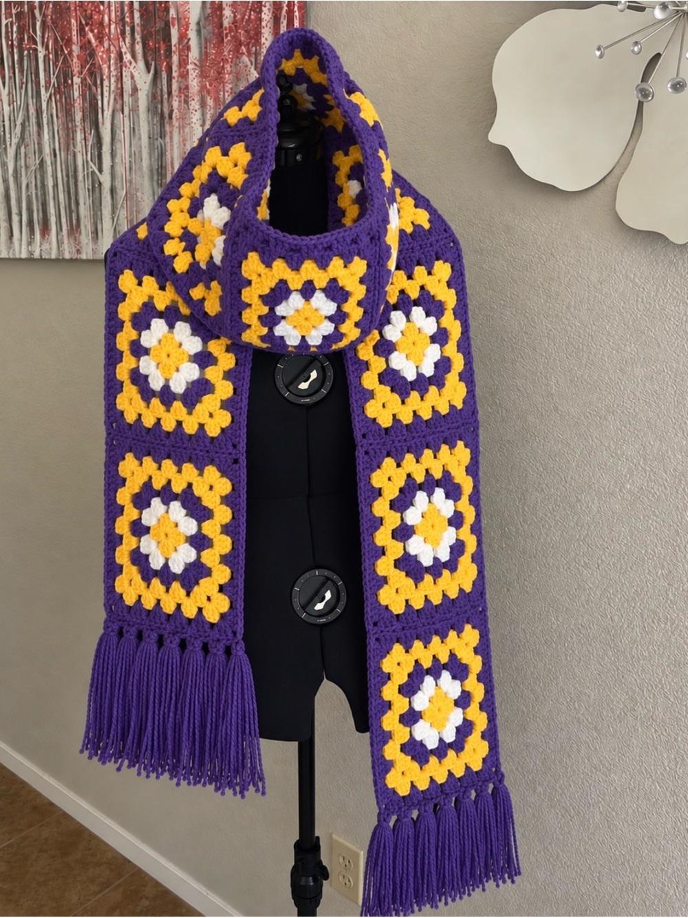 Handmade LSU Tigers Granny Square Purple & Gold Crochet Women’s Scarf